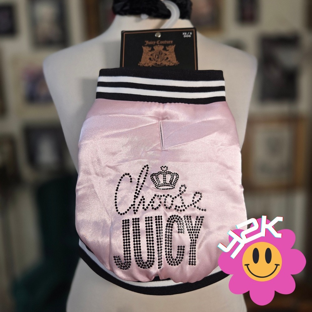 Juicy Couture Dog Jacket Pink Satin Bomber Vest Rhinestone XS S Pet Apparel New